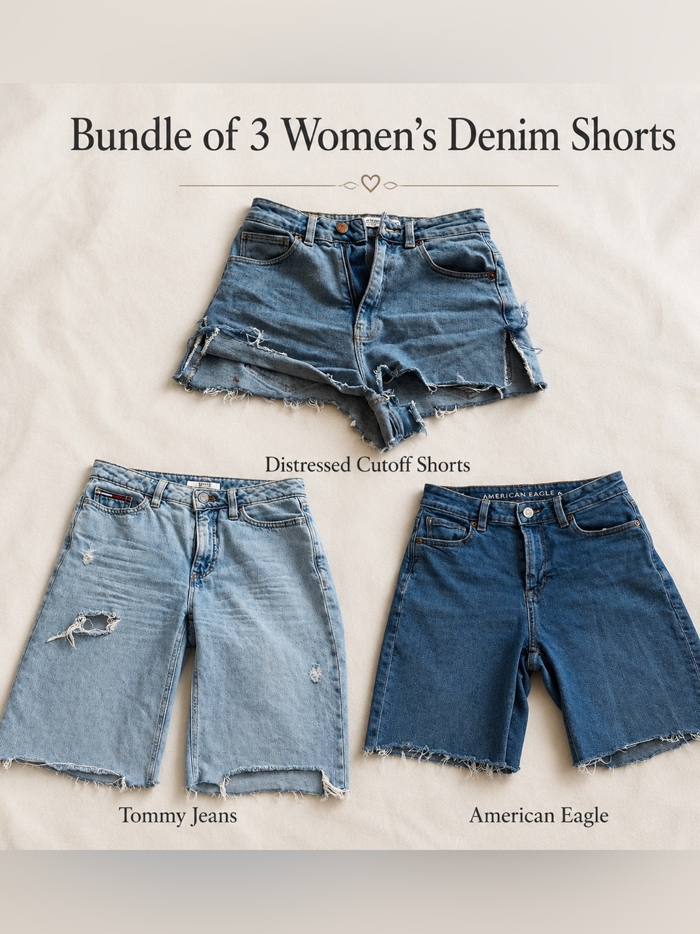 Bundle of 3 Women’s Denim Shorts | AE + Tommy + Distressed